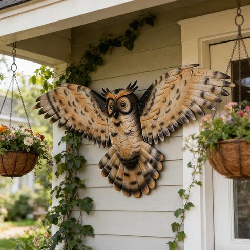 JJALIGHTS 37" Large Metal Owl Wall Art Outdoor Indoor Decor - Flying Owl Wall Hangings for Garden Patio Home Bedroom Office Decoration in Saudi Arabia