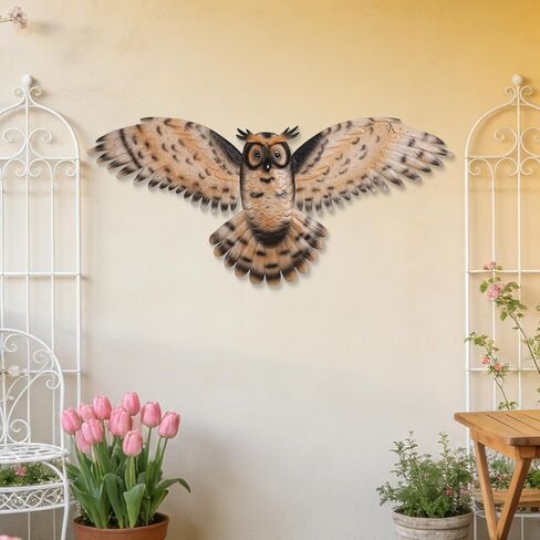JJALIGHTS 37" Large Metal Owl Wall Art Outdoor Indoor Decor - Flying Owl Wall Hangings for Garden Patio Home Bedroom Office Decoration in Saudi Arabia