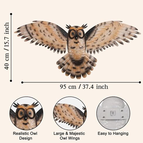 JJALIGHTS 37" Large Metal Owl Wall Art Outdoor Indoor Decor - Flying Owl Wall Hangings for Garden Patio Home Bedroom Office Decoration in Saudi Arabia