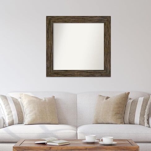 أمانتي الفن مرآة الحمام البني لأكثر من بالوعة، 33x35 مخصص سياج بوست البني مستطيل الغرور مرآة، إطار خشبي ريفي كبير البلد، معلقة أفقيا وعموديا، ديكور الجدار in Kuwait