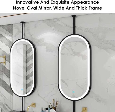 Ceiling Hanging Mirror,LED Bathroom Mirror,Wall Mirror Oval Decorative Mirror,Adjustable Brightness,for Bathroom Washroom Shaving (Boom Can be Customized)(Gold,50x120cm) in Saudi Arabia