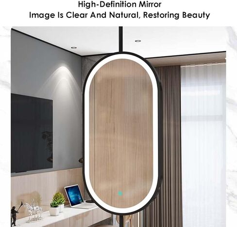 Ceiling Hanging Mirror,LED Bathroom Mirror,Wall Mirror Oval Decorative Mirror,Adjustable Brightness,for Bathroom Washroom Shaving (Boom Can be Customized)(Gold,50x120cm) in Saudi Arabia