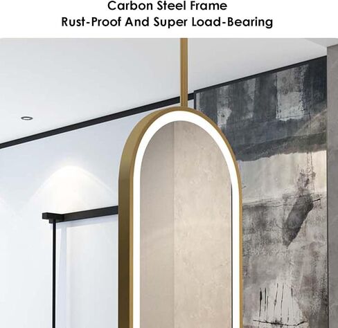 Ceiling Hanging Mirror,LED Bathroom Mirror,Wall Mirror Oval Decorative Mirror,Adjustable Brightness,for Bathroom Washroom Shaving (Boom Can be Customized)(Gold,50x120cm) in Saudi Arabia