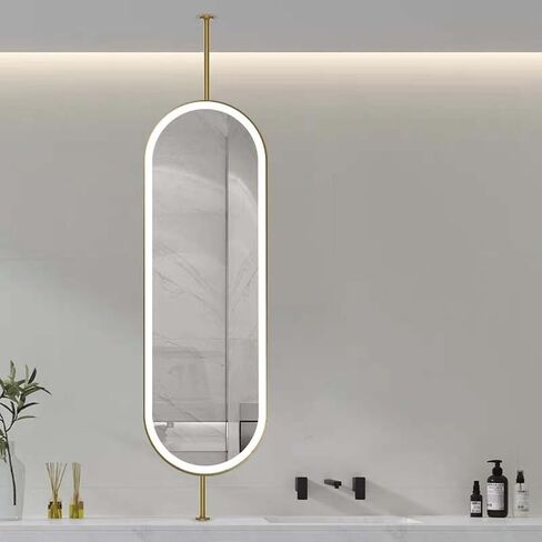 Ceiling Hanging Mirror,LED Bathroom Mirror,Wall Mirror Oval Decorative Mirror,Adjustable Brightness,for Bathroom Washroom Shaving (Boom Can be Customized)(Gold,50x120cm) in Saudi Arabia