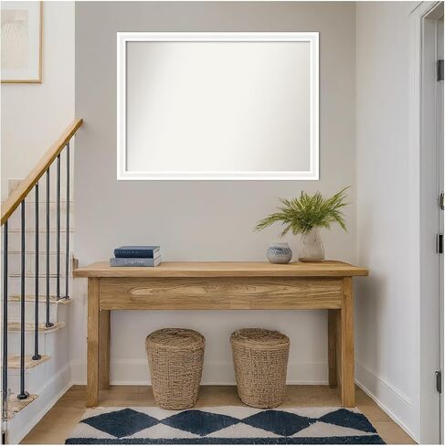 Amanti Art White Wall Mirror 30x41 Oliver White Narrow Rectangle Bathroom Mirror for Wall Decor Living Room, X-Large Modern Wood Frame, Hangs Horizonally and Vertically, Bathroom Decor, Non-Beveled in Kuwait