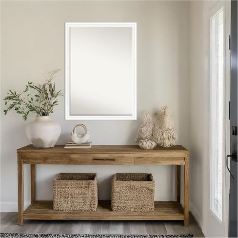 Amanti Art White Wall Mirror 30x41 Oliver White Narrow Rectangle Bathroom Mirror for Wall Decor Living Room, X-Large Modern Wood Frame, Hangs Horizonally and Vertically, Bathroom Decor, Non-Beveled in Kuwait