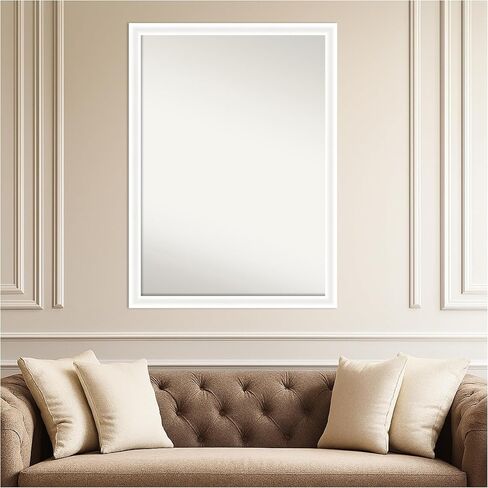 Amanti Art White Wall Mirror 30x41 Oliver White Narrow Rectangle Bathroom Mirror for Wall Decor Living Room, X-Large Modern Wood Frame, Hangs Horizonally and Vertically, Bathroom Decor, Non-Beveled in Kuwait