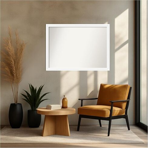 Amanti Art White Wall Mirror 30x41 Oliver White Narrow Rectangle Bathroom Mirror for Wall Decor Living Room, X-Large Modern Wood Frame, Hangs Horizonally and Vertically, Bathroom Decor, Non-Beveled in Kuwait