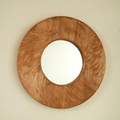 Rosewood,Silver 24'' Ring Mirror, Wall-Mounted Vintage Circle Solid Rosewood Decorative Mirror, Round Suitable for Bathroom, Bedroom, Living Room, Entryway, etc 23.62"x23.62" in Saudi Arabia
