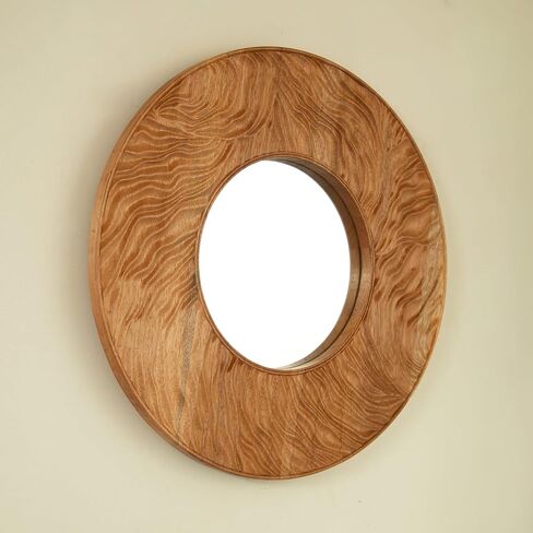 Rosewood,Silver 24'' Ring Mirror, Wall-Mounted Vintage Circle Solid Rosewood Decorative Mirror, Round Suitable for Bathroom, Bedroom, Living Room, Entryway, etc 23.62"x23.62" in Saudi Arabia