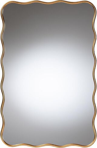 Baxton Studio Cassara Gold Scalloped Rectangular Wall Mirror - Stylish Curved Edge Decorative Accent for Living Room, Bedroom, or Entryway in Saudi Arabia