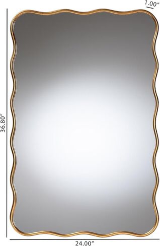 Baxton Studio Cassara Gold Scalloped Rectangular Wall Mirror - Stylish Curved Edge Decorative Accent for Living Room, Bedroom, or Entryway in Saudi Arabia