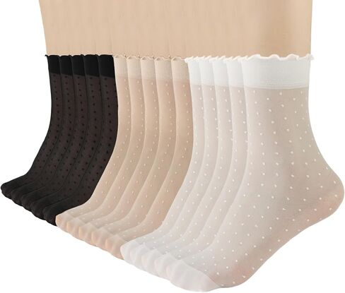 15 Pairs Women Sheer Ruffle Socks Summer Cool See Through Thin Stockings Frilly Lace Ankle Socks for Women in Saudi Arabia