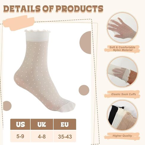 15 Pairs Women Sheer Ruffle Socks Summer Cool See Through Thin Stockings Frilly Lace Ankle Socks for Women in Saudi Arabia