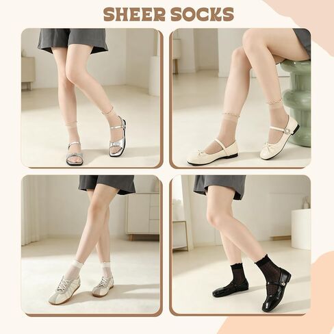 15 Pairs Women Sheer Ruffle Socks Summer Cool See Through Thin Stockings Frilly Lace Ankle Socks for Women in Saudi Arabia