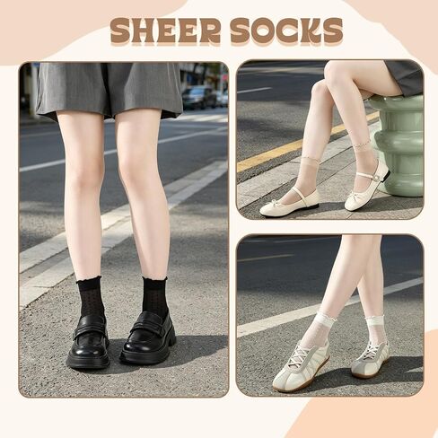 15 Pairs Women Sheer Ruffle Socks Summer Cool See Through Thin Stockings Frilly Lace Ankle Socks for Women in Saudi Arabia