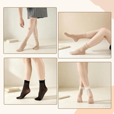15 Pairs Women Sheer Ruffle Socks Summer Cool See Through Thin Stockings Frilly Lace Ankle Socks for Women in Saudi Arabia