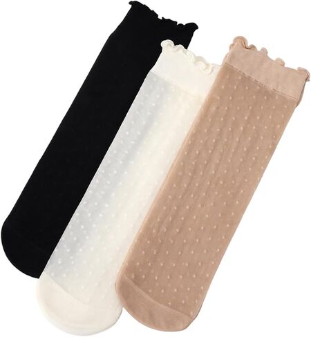 15 Pairs Women Sheer Ruffle Socks Summer Cool See Through Thin Stockings Frilly Lace Ankle Socks for Women in Saudi Arabia