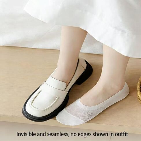 4 Pairs Women's No Show Ultra Low Cut Liner Socks - Ice Feeling, Non-Slip, Invisible, Thin, Shallow Mouth Invisible Boat Socks Breathable in Kuwait