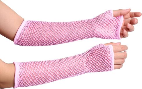 Two Neon Fishnet Long Arm Sleeves Fingerless 80s Costume Style in Saudi Arabia