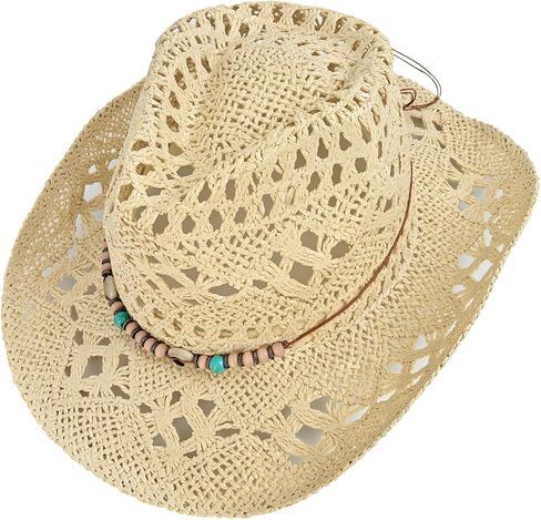 Women's Men's Western Straw Cowboy Hat Cowgirl Woven Sun Hat Cowboy Hat-Style 1 in Saudi Arabia