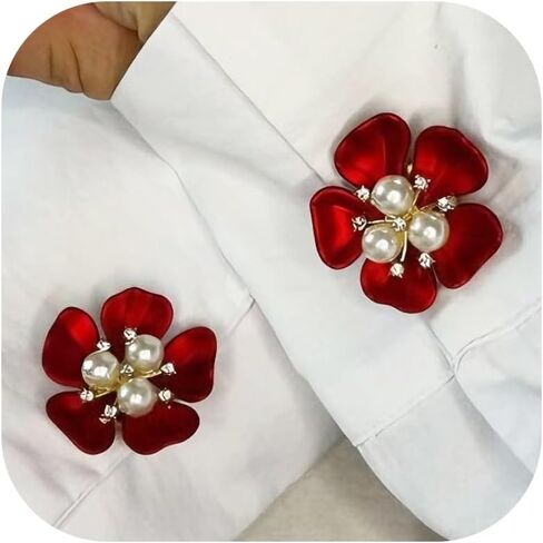 2pcs Rhinestone Button Covers Pearl Button Covers Flower Cover for Women Blouses Dress Shirt Cardigan Collar Brooch Pin Cufflinks Style Wedding Jewelry Gift for Bride Bridesmaid Mom in Kuwait