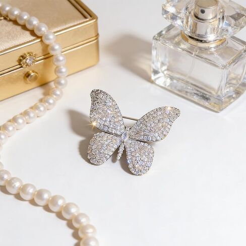 6 Pcs Butterfly Brooch, Butterfly Pins, Rhinestone Lapel Brooches For Women, Full Crystal Silver Clothing Accessory in Saudi Arabia