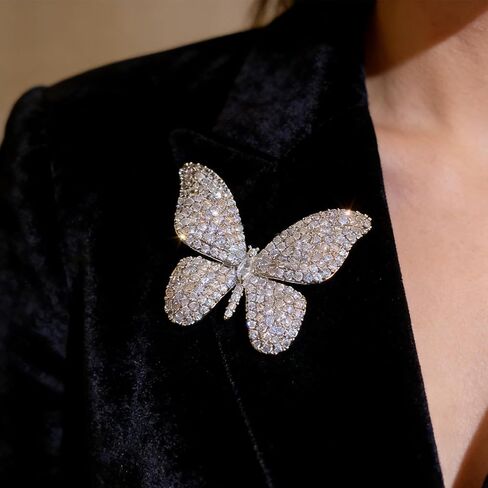 6 Pcs Butterfly Brooch, Butterfly Pins, Rhinestone Lapel Brooches For Women, Full Crystal Silver Clothing Accessory in Saudi Arabia