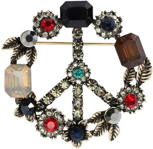 Vintage Crystal Peace Sign Brooch Pin for Jacket Scarf Hat Bag Accessory Gift in Kuwait