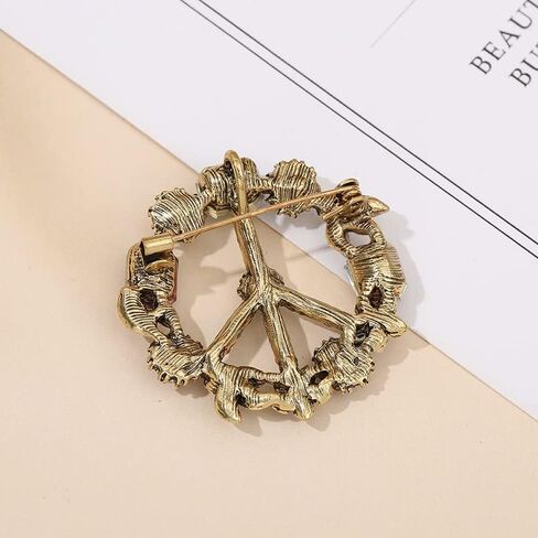 Vintage Crystal Peace Sign Brooch Pin for Jacket Scarf Hat Bag Accessory Gift in Kuwait