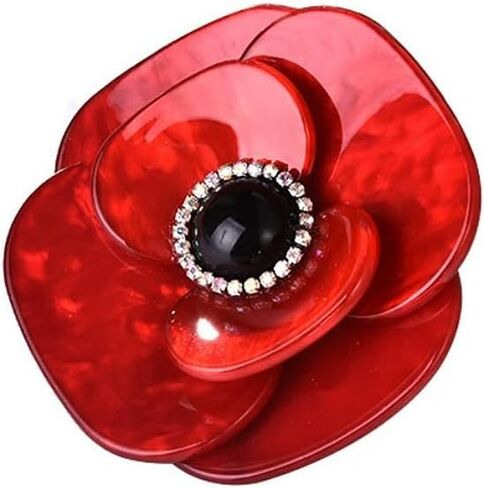 7cm Elegant Poppy Flower Brooch Pin for Women Men Unisex Red Acrylic Crystal Big Floral Corsage Brooches Lapel Pins Dainty Dress Accessories Wedding Memory Day Jewelry Gift Souvenir in Kuwait