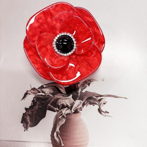7cm Elegant Poppy Flower Brooch Pin for Women Men Unisex Red Acrylic Crystal Big Floral Corsage Brooches Lapel Pins Dainty Dress Accessories Wedding Memory Day Jewelry Gift Souvenir in Kuwait