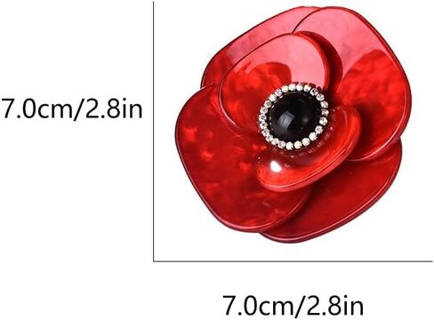 7cm Elegant Poppy Flower Brooch Pin for Women Men Unisex Red Acrylic Crystal Big Floral Corsage Brooches Lapel Pins Dainty Dress Accessories Wedding Memory Day Jewelry Gift Souvenir in Kuwait