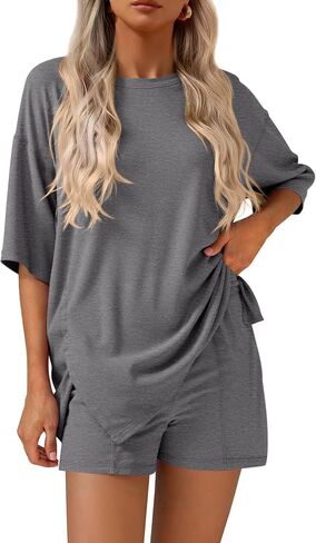 KIRUNDO 2 Piece Sets for Women Summer Lounge Sets Casual Oversized Tshirts Shorts Matching Airport Travel Outfits Postpartum in Kuwait