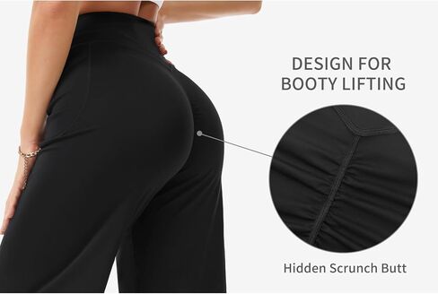 سراويل اليوغا النسائية ذات الأرجل الواسعة من THE GYM PEOPLE بخصر عالٍ بدون درزات أمامية مستقيمة للتمرين مع جيوب in Kuwait