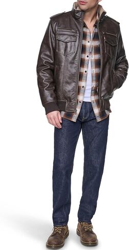 Levi's Men's Vintage Deer Faux Leather Aviator Bomber, Vintage Grainy Brown, Large in Kuwait