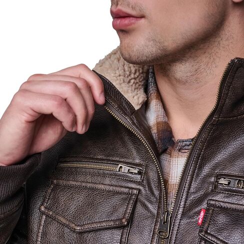Levi's Men's Vintage Deer Faux Leather Aviator Bomber, Vintage Grainy Brown, Large in Kuwait