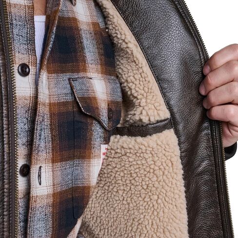Levi's Men's Vintage Deer Faux Leather Aviator Bomber, Vintage Grainy Brown, Large in Kuwait