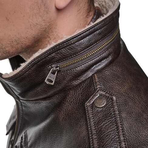 Levi's Men's Vintage Deer Faux Leather Aviator Bomber, Vintage Grainy Brown, Large in Kuwait