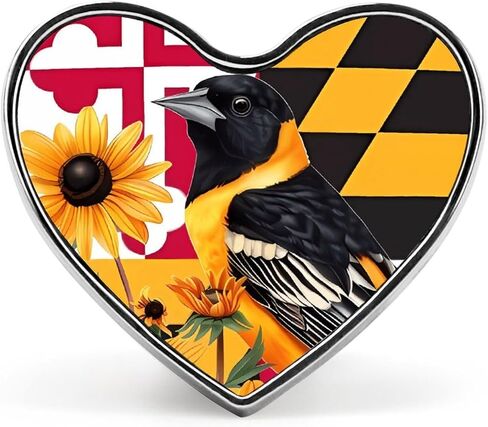 Maryland State Flag Baltimore Oriole Bird Susan Flower Lapel Pin for Men Women Heart Metal Badge Brooch Funny Pins Jewelry in Kuwait