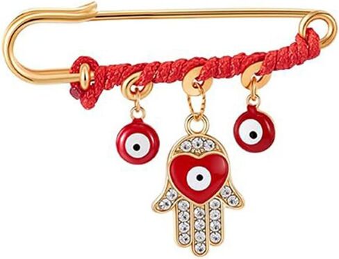 Red Evil Eye Charm Pin for Good Luck Hamsa Protection Charm Pin Evil Eye Palm Jewelry Red String Amulet for Men Women Scarf Hijab Collar Clothing in Kuwait