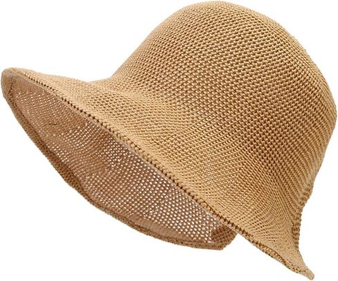 Women's French Crochet Sun Hat Floppy-Brim Straw-Bonnet-Cap Ponytail-Beach-Hats Hook-Loop-Fastener in Kuwait