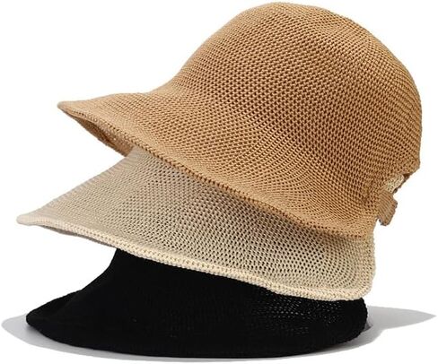 Women's French Crochet Sun Hat Floppy-Brim Straw-Bonnet-Cap Ponytail-Beach-Hats Hook-Loop-Fastener in Kuwait