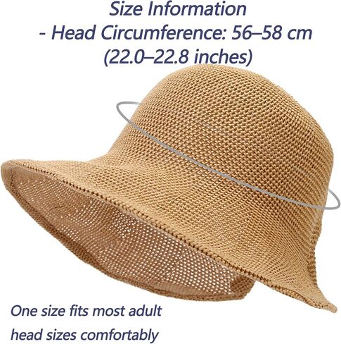 Women's French Crochet Sun Hat Floppy-Brim Straw-Bonnet-Cap Ponytail-Beach-Hats Hook-Loop-Fastener in Kuwait