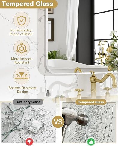 16x24 Inch Brushed Nickel Rounded Rectangle Vanity Mirror with HD Reflection, Shatter-Resistant Tempered Glass Bathroom Mirror for Over Sink, Aluminum Frame, Horizontal or Vertical in Saudi Arabia