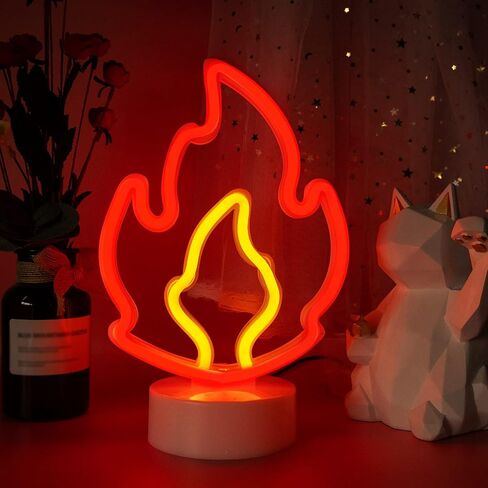 Flame Neon LED Sign, Fire Neon Light with Base Room Decor LED Lamp USB/Battery Powered Flaming Neon Art Sign for Man Cave Bedroom Wedding Cafe Bar Party in Kuwait