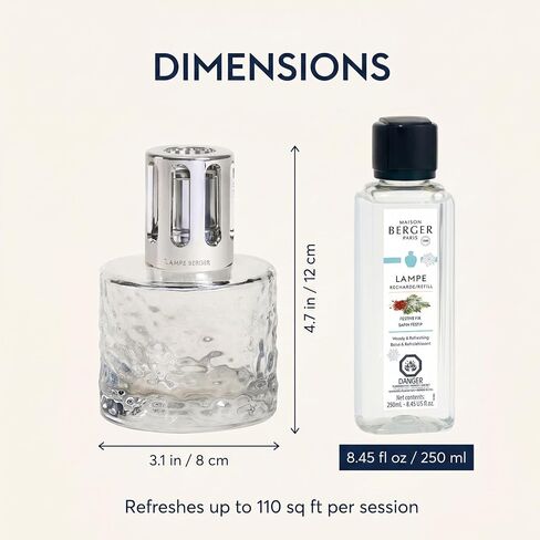 Maison Berger Mirage Lampe Berger Starter Set, Clear, Festive Fir | Decorative Catalytic Lamp, Air Pur System, Includes 250ml Festive Fir Refill, Woody Pine Scent, Flameless, Made in France in Kuwait