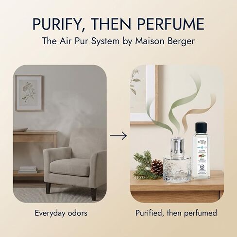 Maison Berger Mirage Lampe Berger Starter Set, Clear, Festive Fir | Decorative Catalytic Lamp, Air Pur System, Includes 250ml Festive Fir Refill, Woody Pine Scent, Flameless, Made in France in Kuwait