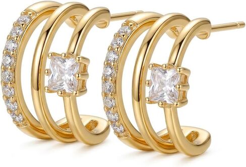 Cubic Zirconia Multi-Layer Stacked Look Earrings for Women Elegant Jewelry Gift for Her Birthday Wedding in Saudi Arabia