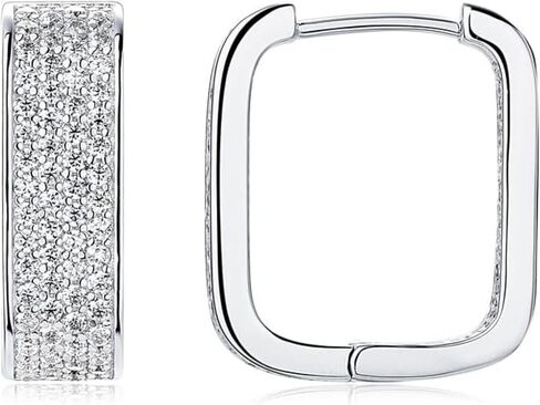Moissanite Gemstone Hoop Earrings - Celestara Jewelry 925 Sterling Silver Huggie Hoops - 232 D-Color Sparkling Stones - European Square Geometric Design - Hypoallergenic Jewelry Gift Box for Women in Saudi Arabia